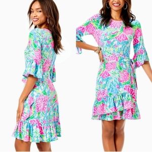Lilly pulitzer blue bunny business Kassi dress ruffle